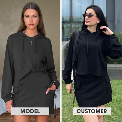 Women 2 Piece Sets Cotton Sweatsuits Fall Hooded Sweatshirt Cargo Skort Skirt Stretchy Tracksuit Casual Tennis Pockets