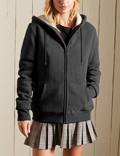 Women's Casual Full Zip Up Sherpa Lined Hoodie Sweatshirt Jacket Coat