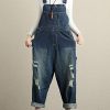 Women's Loose Baggy Denim Wide Leg Drop Crotch Jumpsuit Rompers Overalls