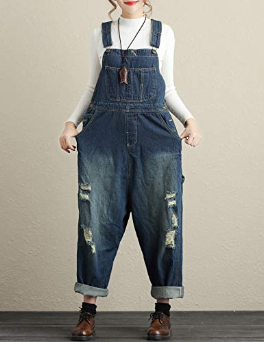 Women's Loose Baggy Denim Wide Leg Drop Crotch Jumpsuit Rompers Overalls