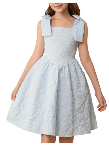 Girl's Flower Girl Dress Bow Sleeveless Fit and Flare A Line Party Wedding Jacuqard Dress