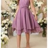 Girl's Chiffon Flowy Dress Sleeveless Tiered Swing Bridesmaid Flower Girl Party Dress