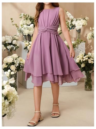 Girl's Chiffon Flowy Dress Sleeveless Tiered Swing Bridesmaid Flower Girl Party Dress
