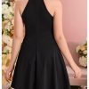 Girl's Halter Neck Sleeveless Mesh A Line Flared Flowy Elegant Short Party Dress
