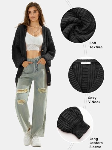41pXtMF7OxL.jpg Womens 2025 Oversized Cardigan Sweaters Fall Winter Lightweight Soft Knit Cardigan Open Front Button Outwear Coats