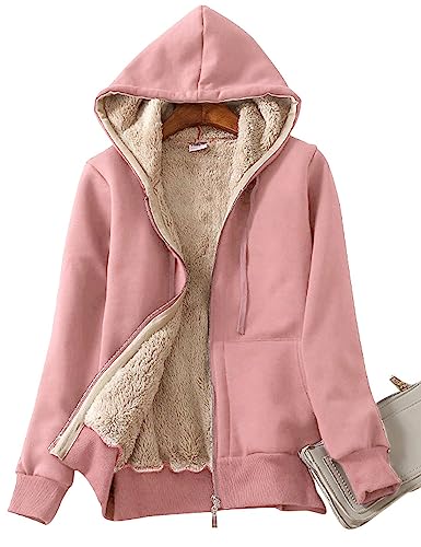 Women's Casual Full Zip Up Sherpa Lined Hoodie Sweatshirt Jacket Coat