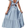 Girl's Summer Tie Back Bow Flutter Sleeve Square Neck Ruffle Hem Swing Maxi Dress