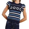 Womens Crochet Sweater Top Short Flutter Sleeve Crew Neck Summer Casual Knit Tank Pullovers
