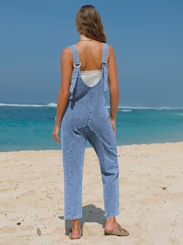 Womens High Roller Denim Bib Jumpsuits Casual Loose Sleeveless Baggy Overalls Jeans Pants Jumpers with Pockets