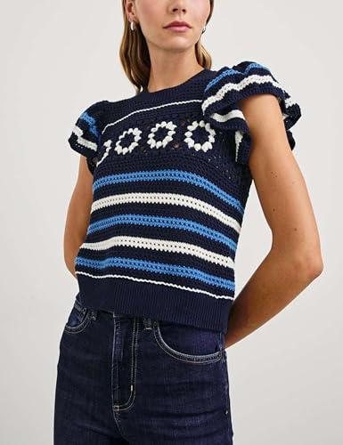 Womens Crochet Sweater Top Short Flutter Sleeve Crew Neck Summer Casual Knit Tank Pullovers