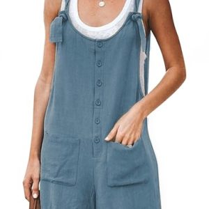 Women's Casual Summer Cotton Linen Rompers Overalls Jumpsuit Shorts