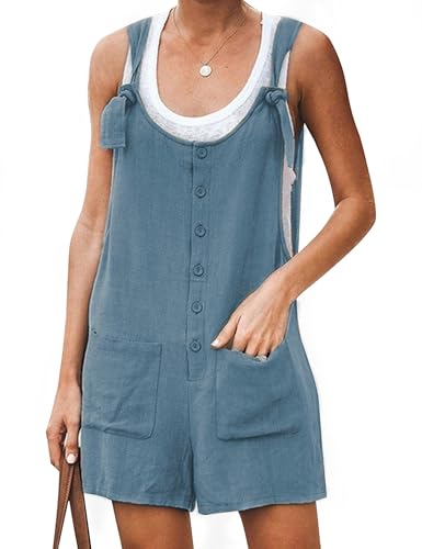Women's Casual Summer Cotton Linen Rompers Overalls Jumpsuit Shorts