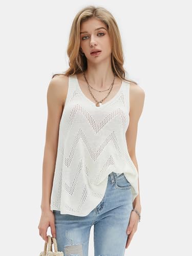 Womens Summer Sleeveless Scoop Neck Knit Sweater Vest Crochet Hollow Out Tank Tops Beach Vacation 2025