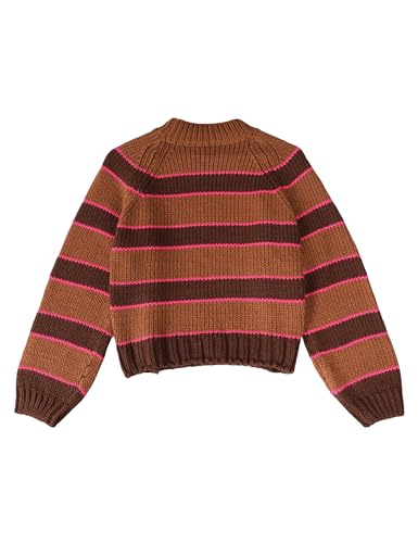 Women Stripe Pullover Sweater Turtleneck Ribbed Knit Top Casual Fall Winter Knitwear