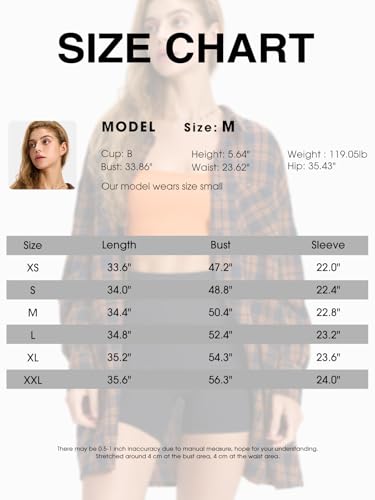 Womens Plaid Flannel Shacket Long Sleeve Button Down Shirts Long Jackets Oversized Spring Fashion Outfits 2025 Clothes