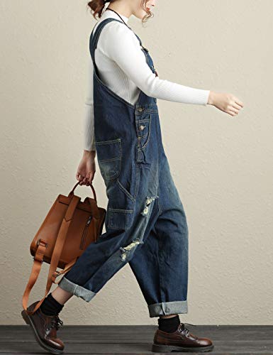 Women's Loose Baggy Denim Wide Leg Drop Crotch Jumpsuit Rompers Overalls