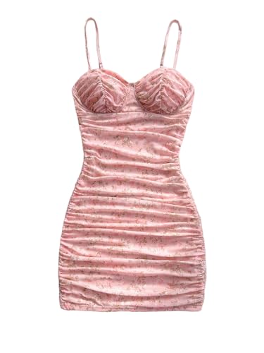 Women's Sexy Bustier Dress Ruched Bodycon Spaghetti Strap Party Night Mini Dress