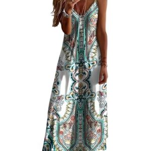 Women's Summer Paisley Floral Maxi Dress V Neck Loose Flowy Vacation Boho Long Sundress