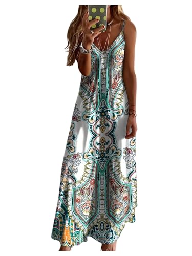 Women's Summer Paisley Floral Maxi Dress V Neck Loose Flowy Vacation Boho Long Sundress