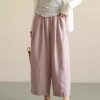 Womens Linen Pants Summer Casual Capris Cropped Wide Leg Beach Trousers with Pockets