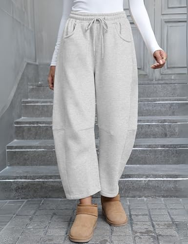 Womens Fleece Lined Sweatpants Barrel Leg High Waist Winter Joggers Cozy Home Travel Lounge Pants with Pockets