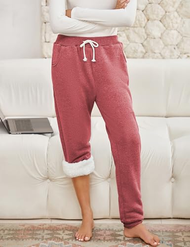 Womens Sherpa Lined Sweatpants Winter Warm Fleece Joggers Casual Lounge Pants
