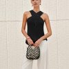 Women Halter Cross Over Collar Tank Knit Sleeveless Top Solid Color Casual Summer Blouse