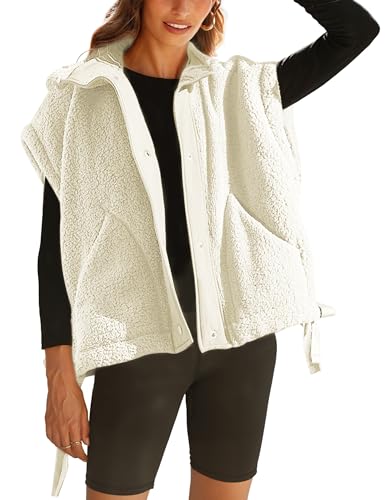 Women's Fleece Vest Casual Sleeveless Button Down Winter Warm Sherpa Jacket with Pockets