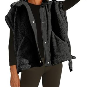 Women's Fleece Vest Casual Sleeveless Button Down Winter Warm Sherpa Jacket with Pockets