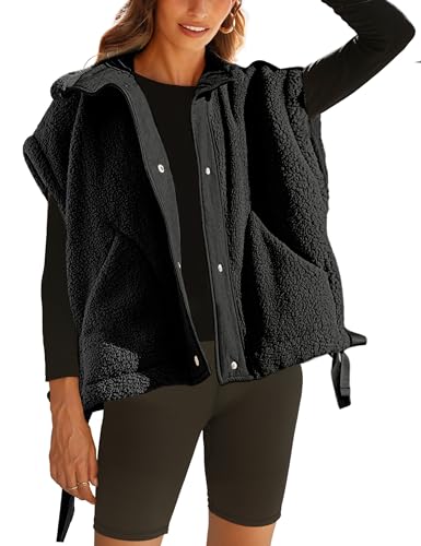 Women's Fleece Vest Casual Sleeveless Button Down Winter Warm Sherpa Jacket with Pockets