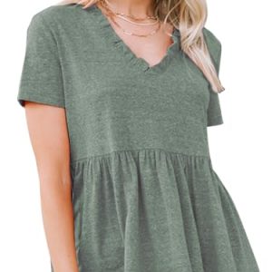 Women's Summer Crop Babydoll Peplum Tops Cute V Neck Short Sleeve Business Casual Trendy T Shirts Beach Vacation 2025