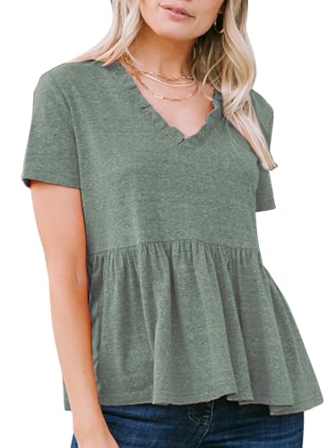 Women's Summer Crop Babydoll Peplum Tops Cute V Neck Short Sleeve Business Casual Trendy T Shirts Beach Vacation 2025