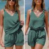 Womens Summer 2 Piece Sets Sleeveless V Neck Knotted Tank Tops Shorts Matching Sets Vacation Cruise Beach Outfits 2025