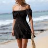 Women's 2025 Summer Ruffle Short Sleeve Tie Back Romper Dress Square Neck A Line Cute Dressy Short Jumpsuits