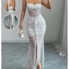 Women's Vintage Polka Dots Halter Ruched Bodycon Ruffle Slit Bodycon Party Maxi Dress