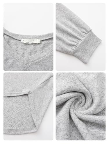 Womens Spring Oversized V Neck Tunic Tops 2025 Casual Long Sleeve Shirts Lightweight Soft Sweater Curved Hem T Shirts