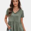 Women's Summer Crop Babydoll Peplum Tops Cute V Neck Short Sleeve Business Casual Trendy T Shirts Beach Vacation 2025