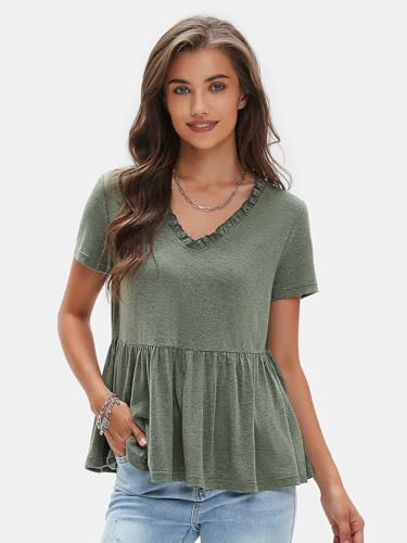 Women's Summer Crop Babydoll Peplum Tops Cute V Neck Short Sleeve Business Casual Trendy T Shirts Beach Vacation 2025