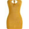 Women's Strapless Tie Front Cut Out Backless Tube Dress Bodycon Mini Dress