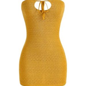 Women's Strapless Tie Front Cut Out Backless Tube Dress Bodycon Mini Dress