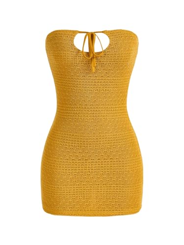 Women's Strapless Tie Front Cut Out Backless Tube Dress Bodycon Mini Dress
