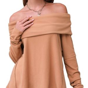 Womens Long Sleeve Off Shoulder Shirts Fall Loose Casual Oversized Going Out Tops Outfits 2025 Trendy Clothes