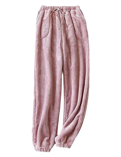 Womens Fleece Pajama Pants Fuzzy Lounge Bottoms Warm Fluffy Sleepwear with Pockets