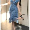 Women's Summer Floral Mesh Midi Dress Short Sleeve V Neck Fit and Flare Sundress