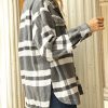 Womens Fall Flannel Plaid Shacket Jacket Wool Blend Button Down Shirt Coat Tops(#2 Grey-L)