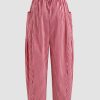 Women Wide Leg Pants Casual Striped Cotton Mid Rise Drawstring Palazzo Trousers with Pockets