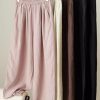 Womens Linen Pants Summer Casual Capris Cropped Wide Leg Beach Trousers with Pockets