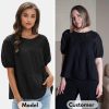 Women's Summer Tops Dressy Casual Short Lantern Sleeve Shirts Crew Neck Hollow Out Lace Embroidered Blouses Shirts