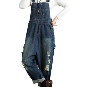 Women's Loose Baggy Denim Wide Leg Drop Crotch Jumpsuit Rompers Overalls