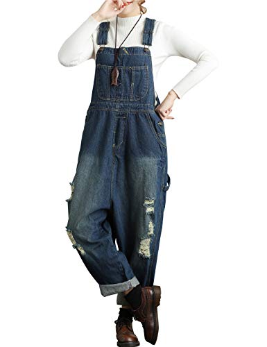Women's Loose Baggy Denim Wide Leg Drop Crotch Jumpsuit Rompers Overalls